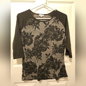Warehouse Black and Gray Floral Long Sleeve Top